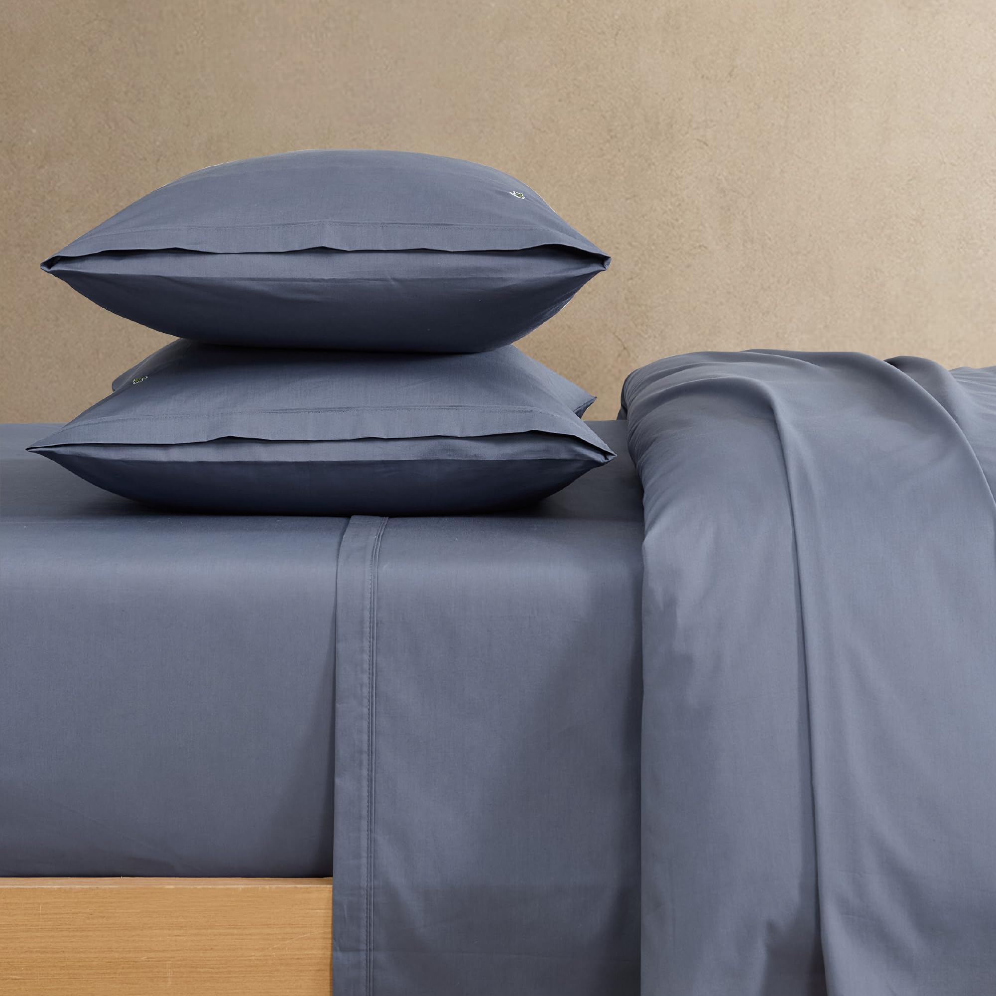 Lacoste percale sheet set solid indigo queen fitted sheet for year-round comfort