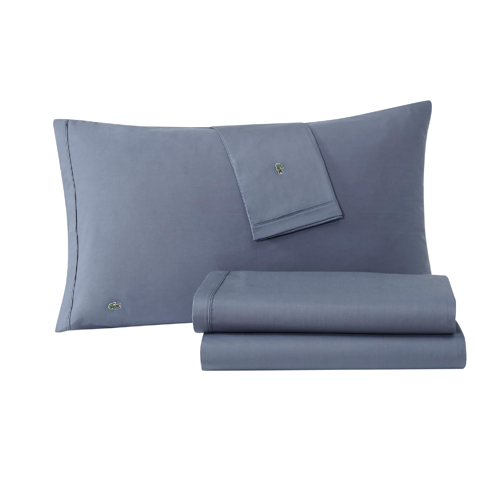 Lacoste percale sheet set solid indigo queen flat sheet for a crisp, breathable sleep