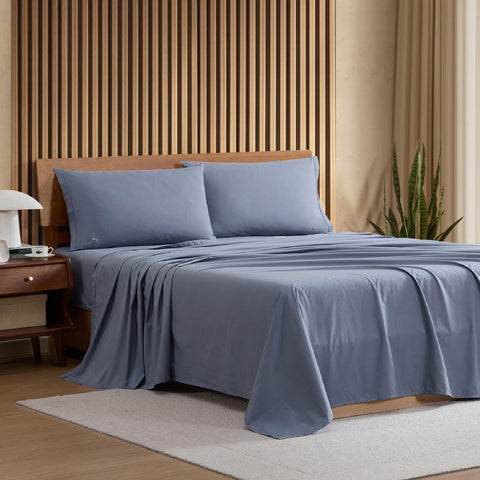 Lacoste indigo pillowcase from the sheet set adds soft, color-coordinated pillow comfort