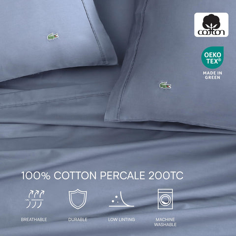 Lacoste indigo pillowcase from the sheet set for easy care and durable finish