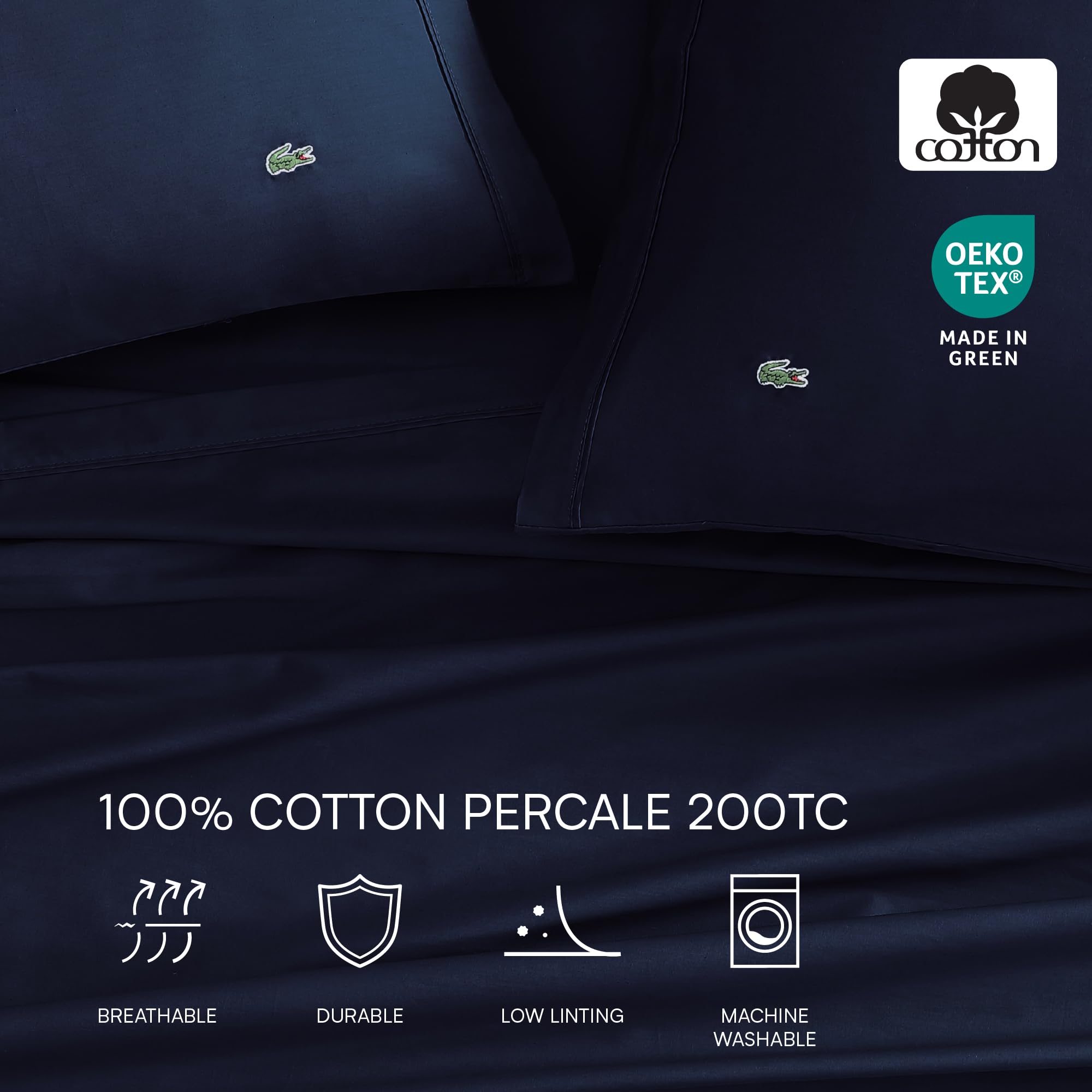 Close-up shows breathable percale weave delivering crisp texture