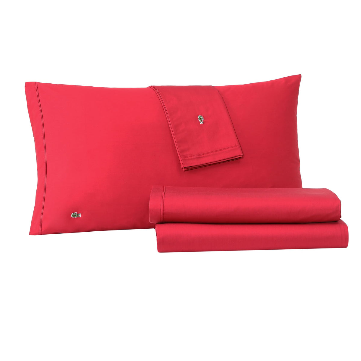 Lacoste sheet set in crisp percale offers cool, breathable comfort for all-season sleep.