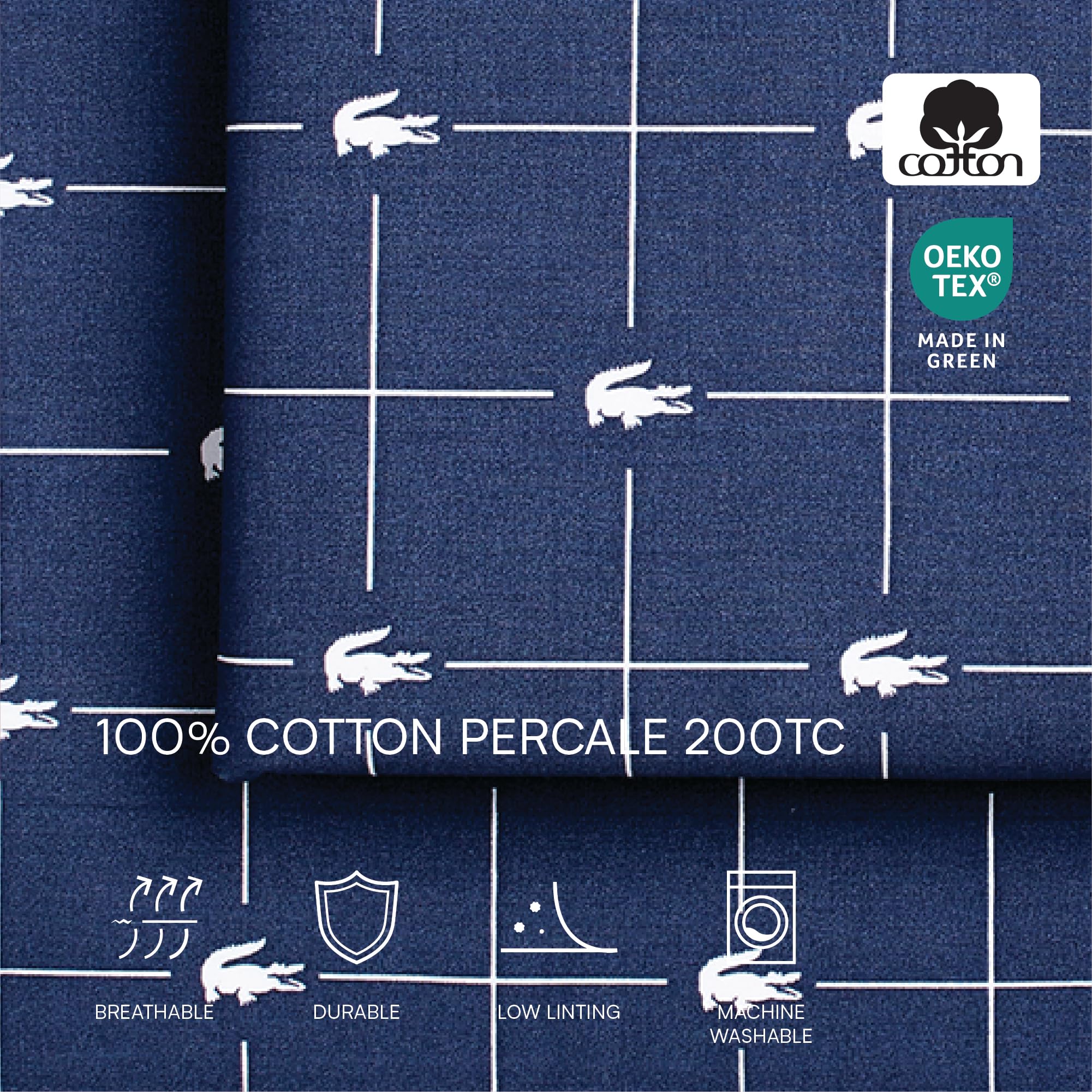 Lacoste Slice durable matte-finish sheets resist fading after washes.