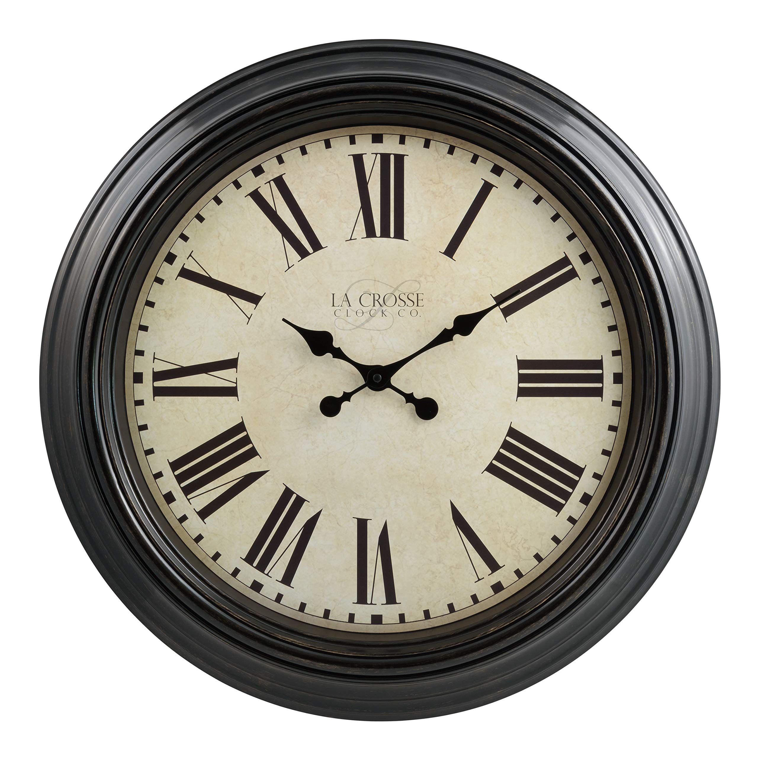 La Crosse Maxwell clock frame detail with a rich brown finish for elegant interiors.