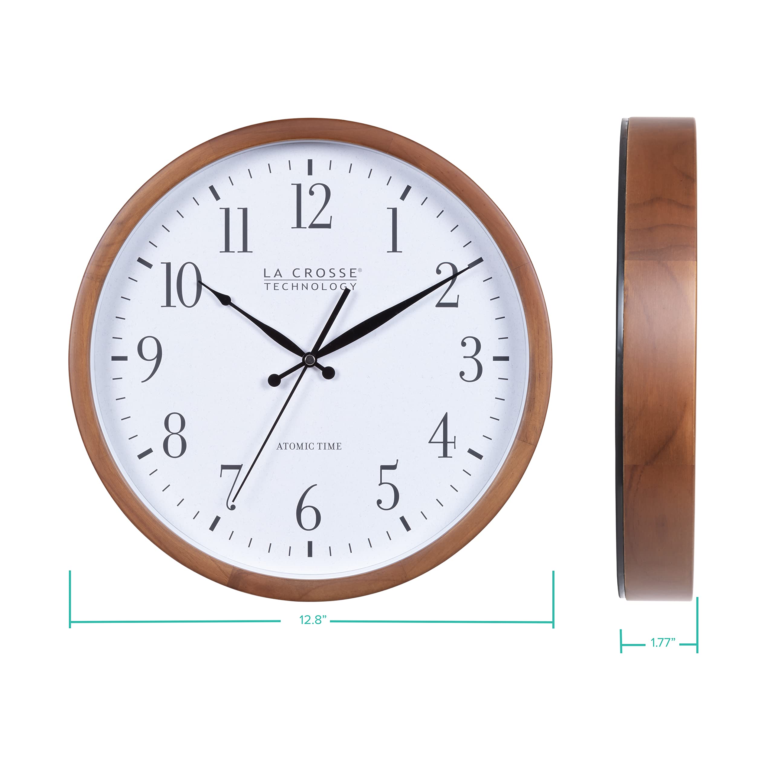 La Crosse Technology atomic analog wall clock glass lens protects the dial.