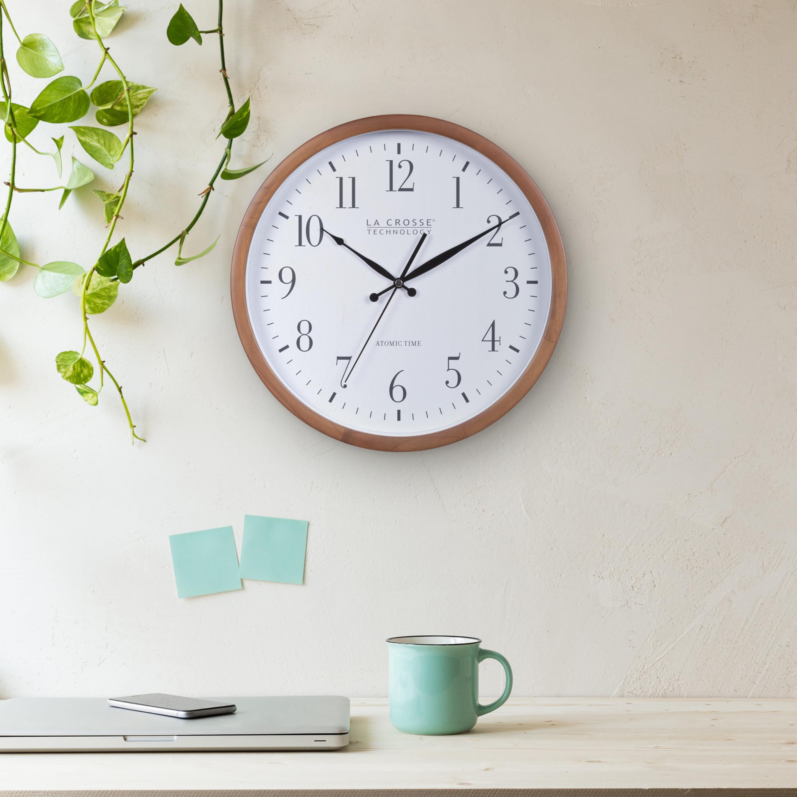 La Crosse Technology atomic analog wall clock room setting demonstrates versatile placement.