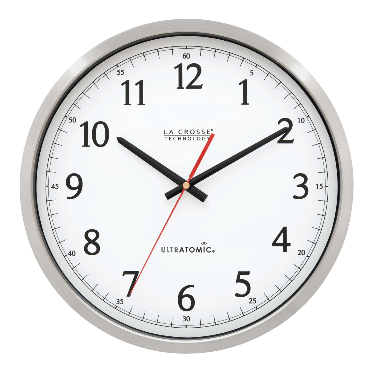 La Crosse UltrAtomic 14in stainless steel frame on a wall.