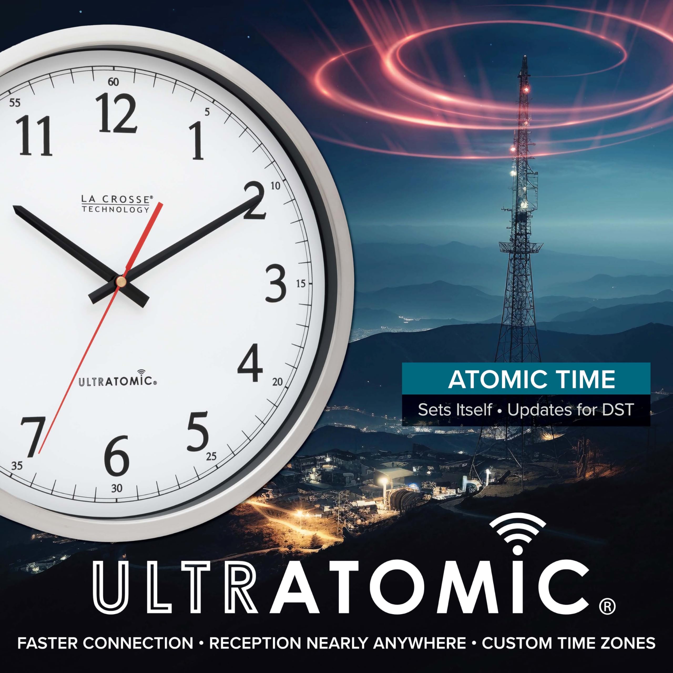 La Crosse UltrAtomic shatterproof lens maintaining clear time display.