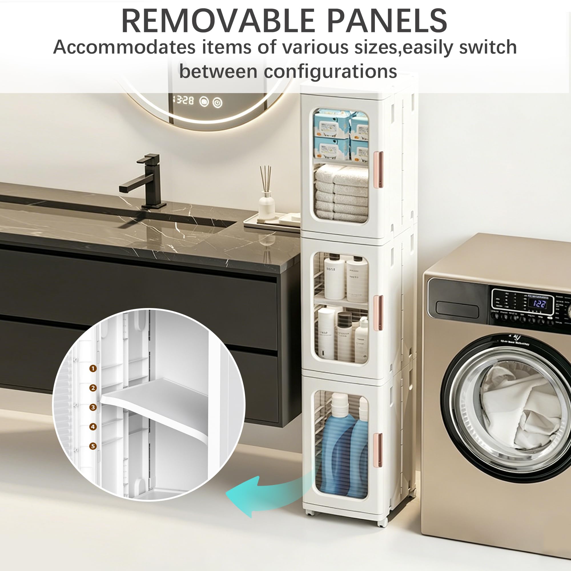 Lacusmall white cabinet with transparent front panel protecting items from dust