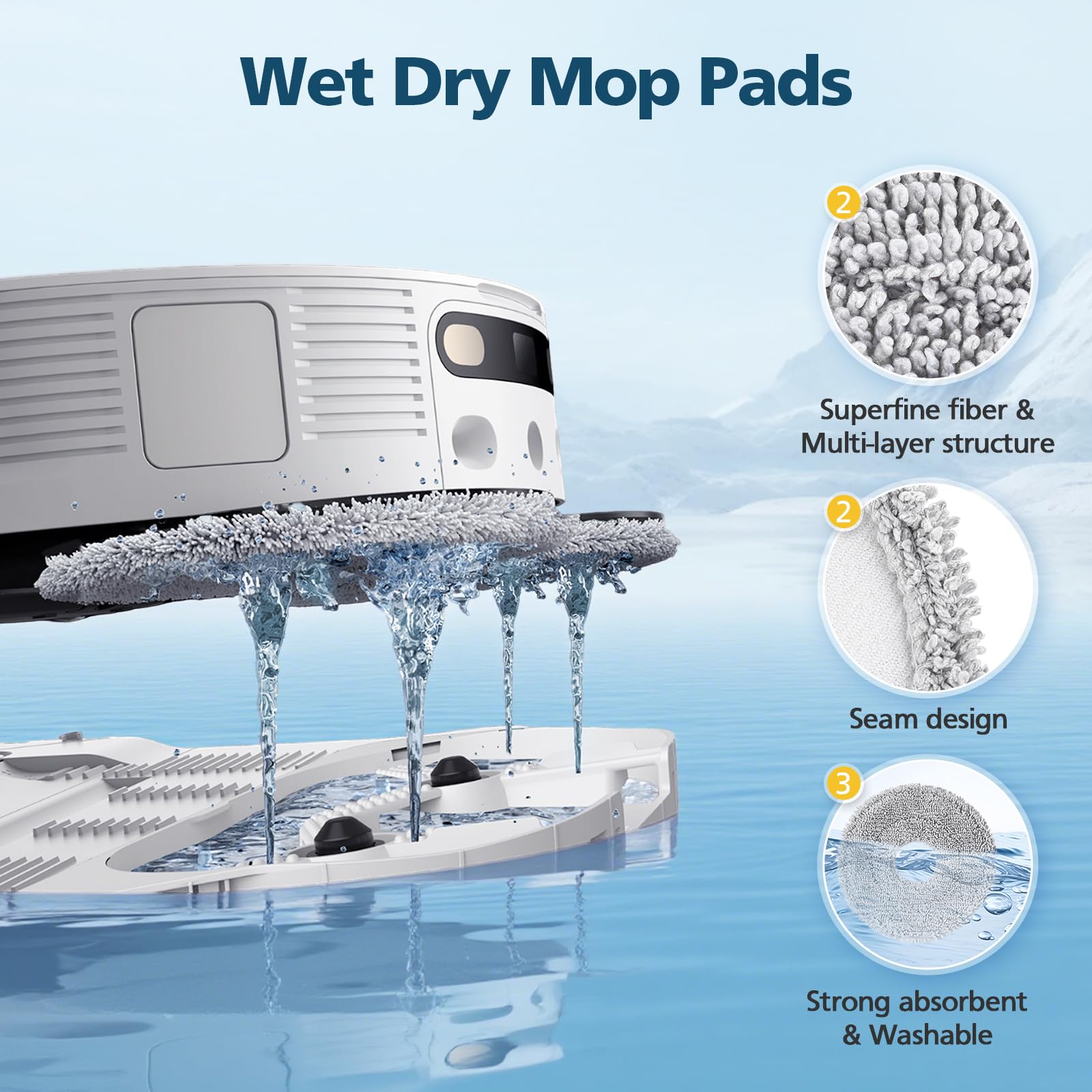 Lacvik mop pads for wet-dry cleaning on hard floors with L40 Ultra