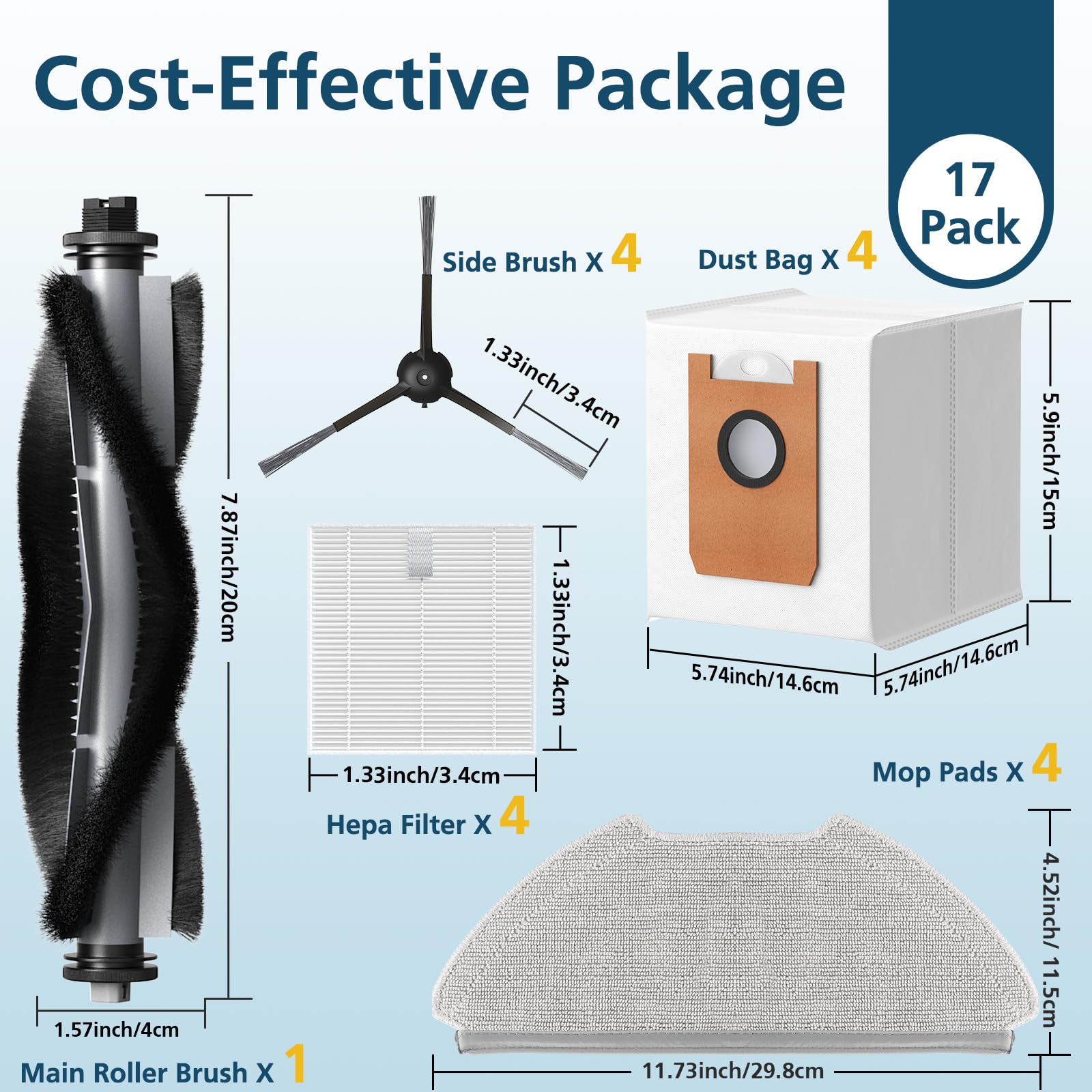 Lacvik T20+ dust bags hold more debris for longer cleaning runs.