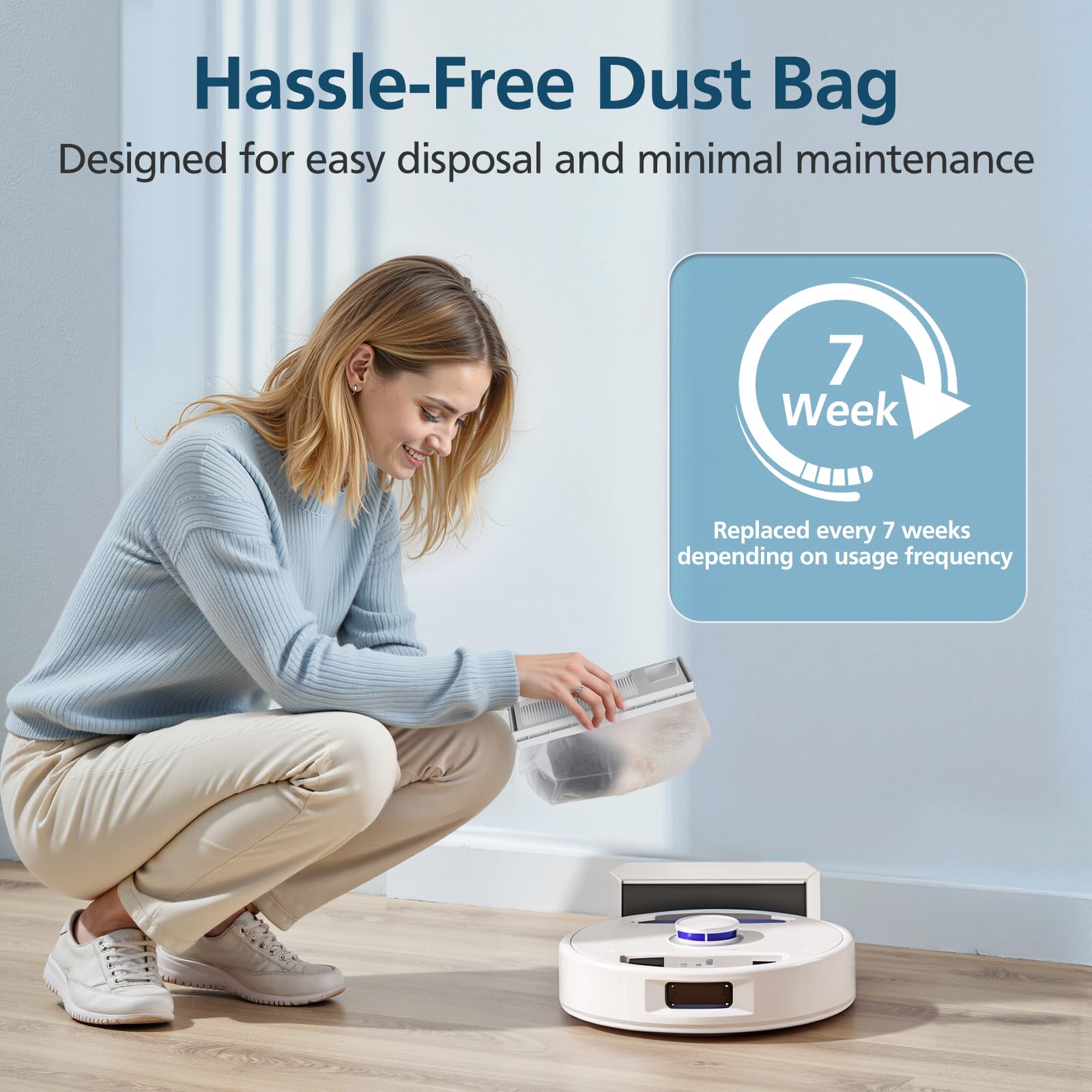 Lacvik hot-press edge seal on dust bag prevents leaks during vacuuming