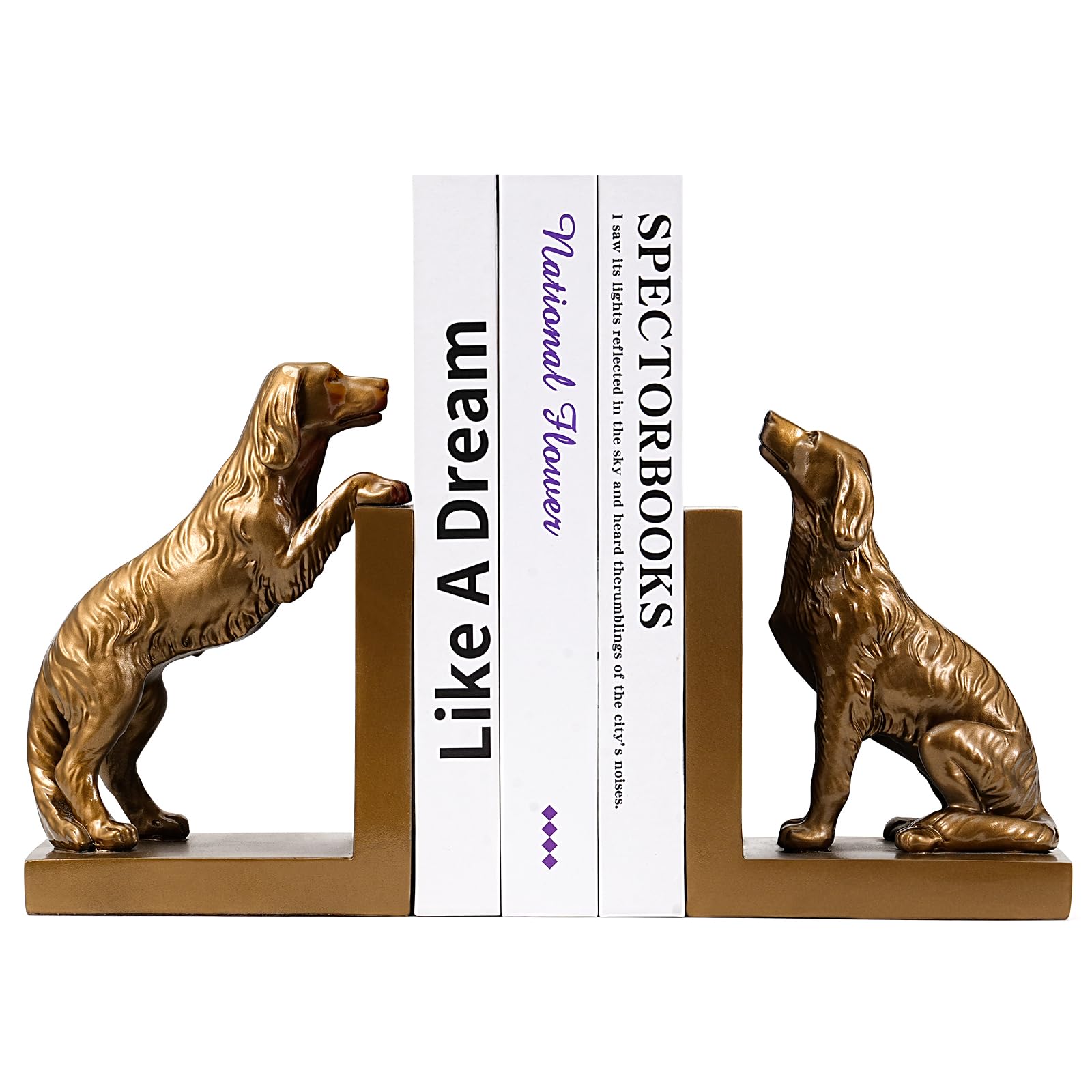 LADDERU dog bookends in heavy-duty resin provide sturdy shelf support.