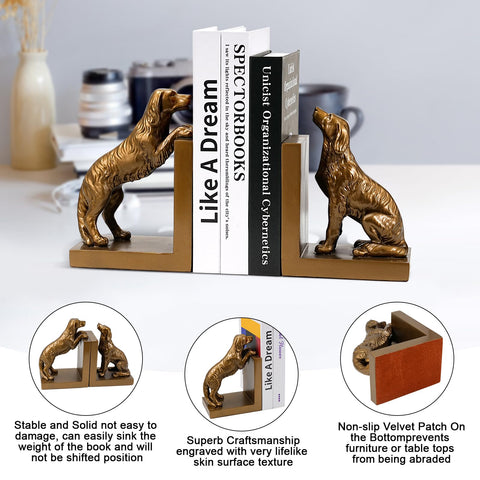 LADDERU dog bookends feature non-slip bottom to protect shelves.