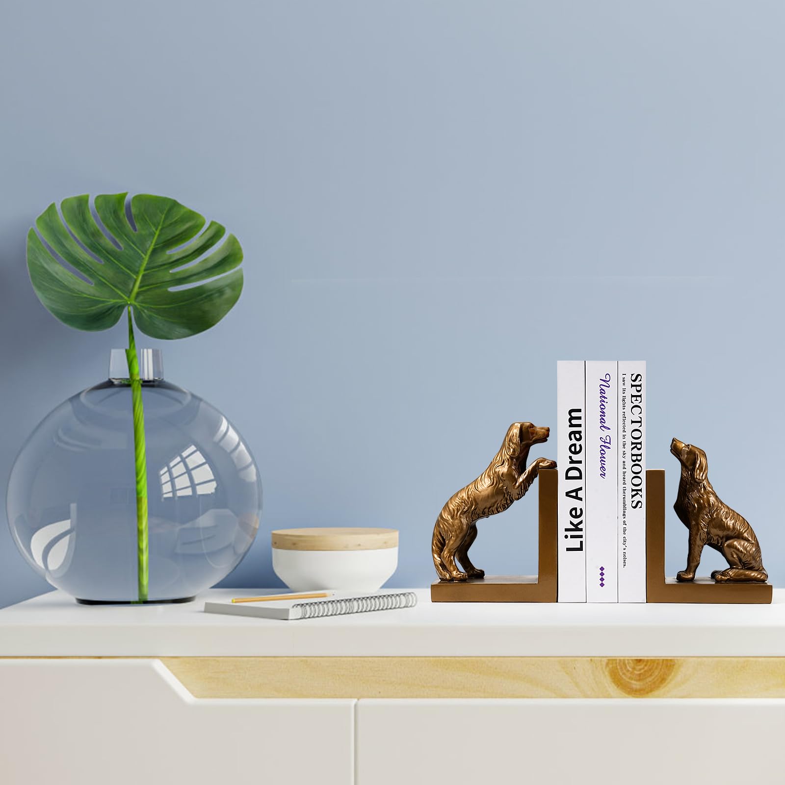 LADDERU dog bookends enhance office desk decor with practical display support.