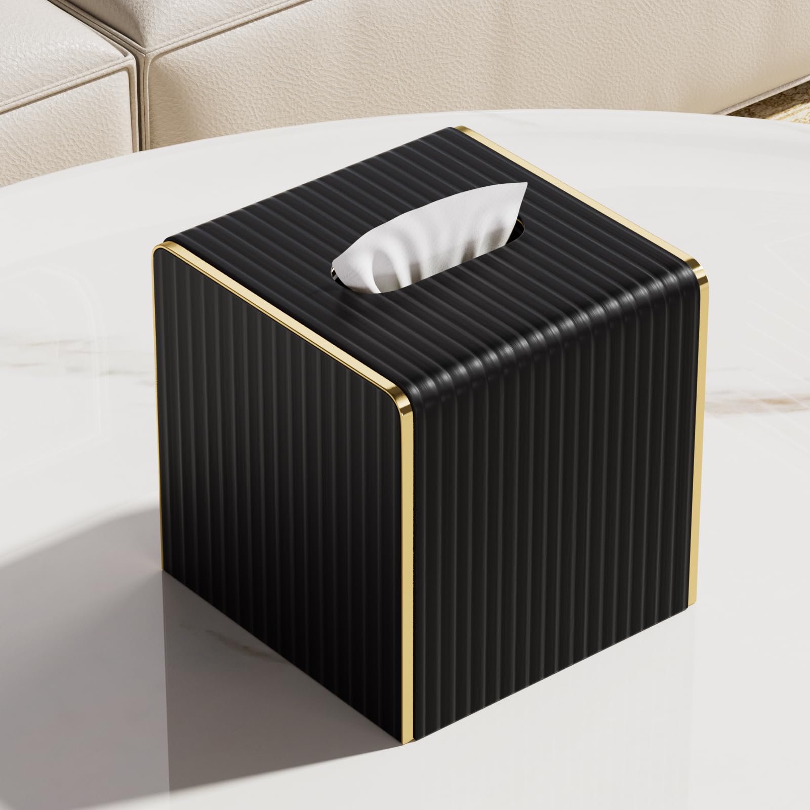 LADSTAG tissue box cover with gold edging detail enhances living room decor