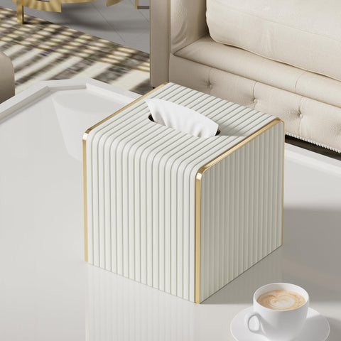 LADSTAG tissue box cover doubles as remote storage for a tidy workspace.