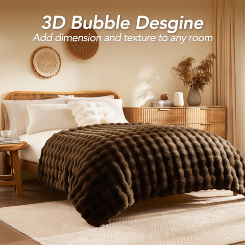 L'AGRATY faux rabbit fur blanket adds stylish decor to the living room