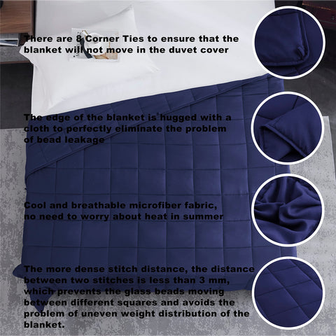 L'AGRATY weighted blanket on a bed illustrates all-season warmth and cooling.