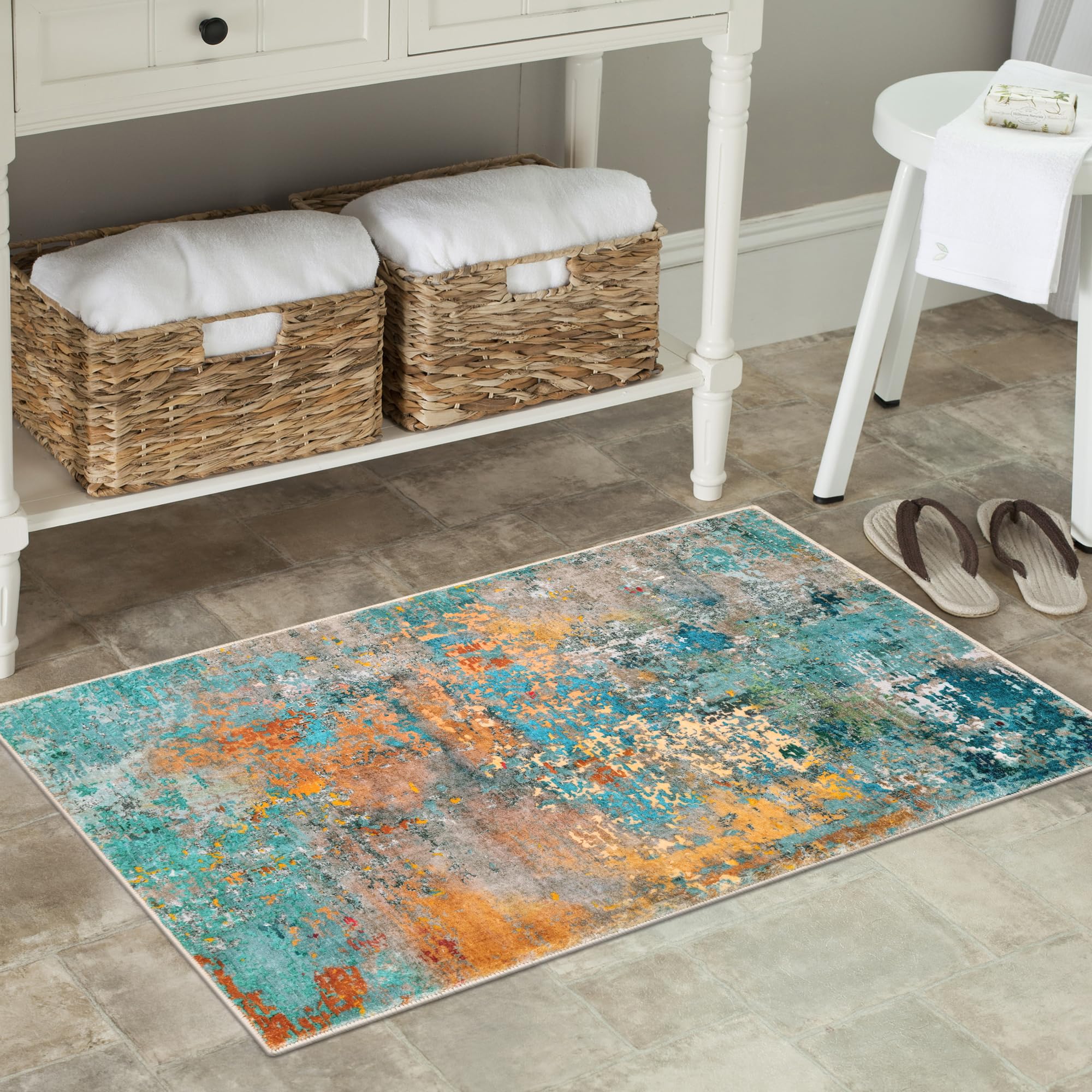 Lahome 2x3 rug showing non-slip backing designed for high-traffic areas