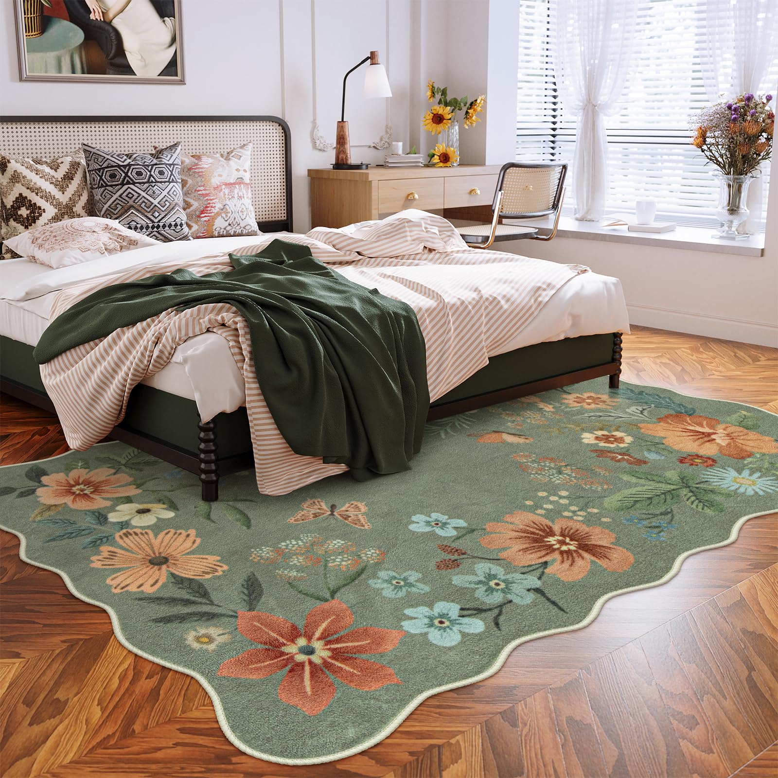 Lahome 5x7 rug prints brighten dining or office spaces with boho charm.
