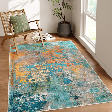 Lahome abstract rug 5x7 with a colorful close-up of the pattern for living spaces