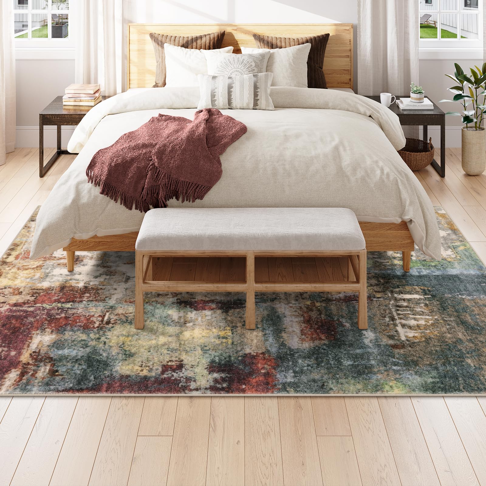 Lahome abstract rug non-slip backing keeps high-traffic spaces stable