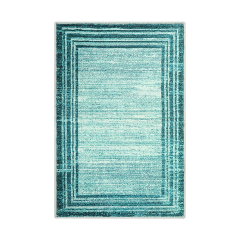 Lahome Amabel teal rug in bedroom decor, cozy low-pile comfort.