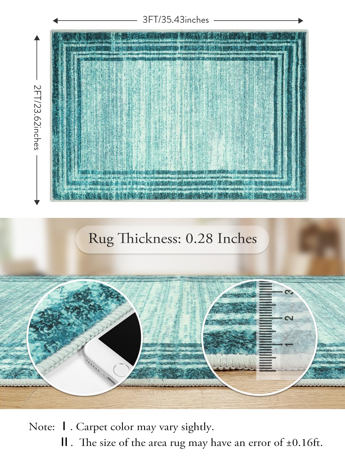 Lahome Amabel teal rug in kitchen corner, practical stylish design.