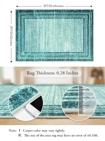 Lahome Amabel teal rug in kitchen corner, practical stylish design.