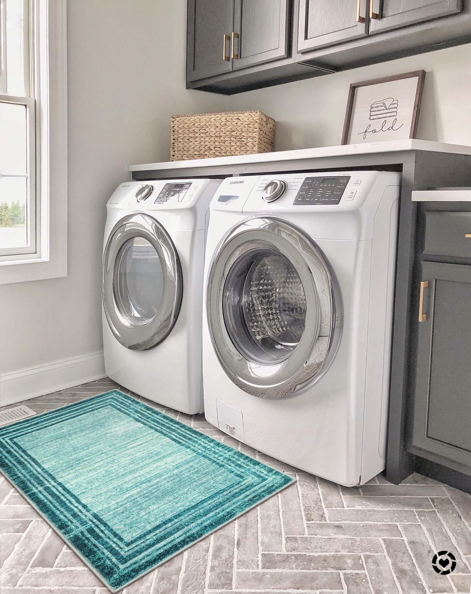 Lahome Amabel teal rug with non-slip backing, safety on smooth floors.