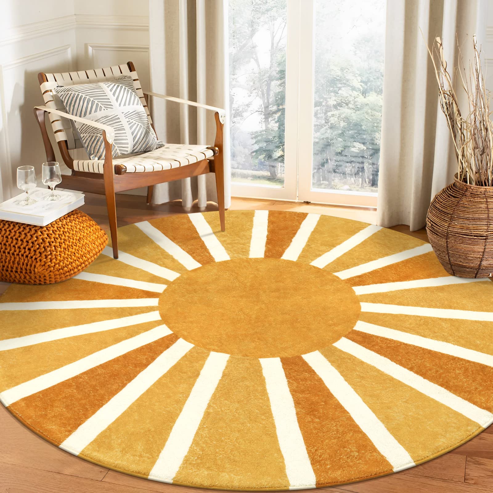 Lahome boho round rug 5ft with plush surface for cozy spaces.