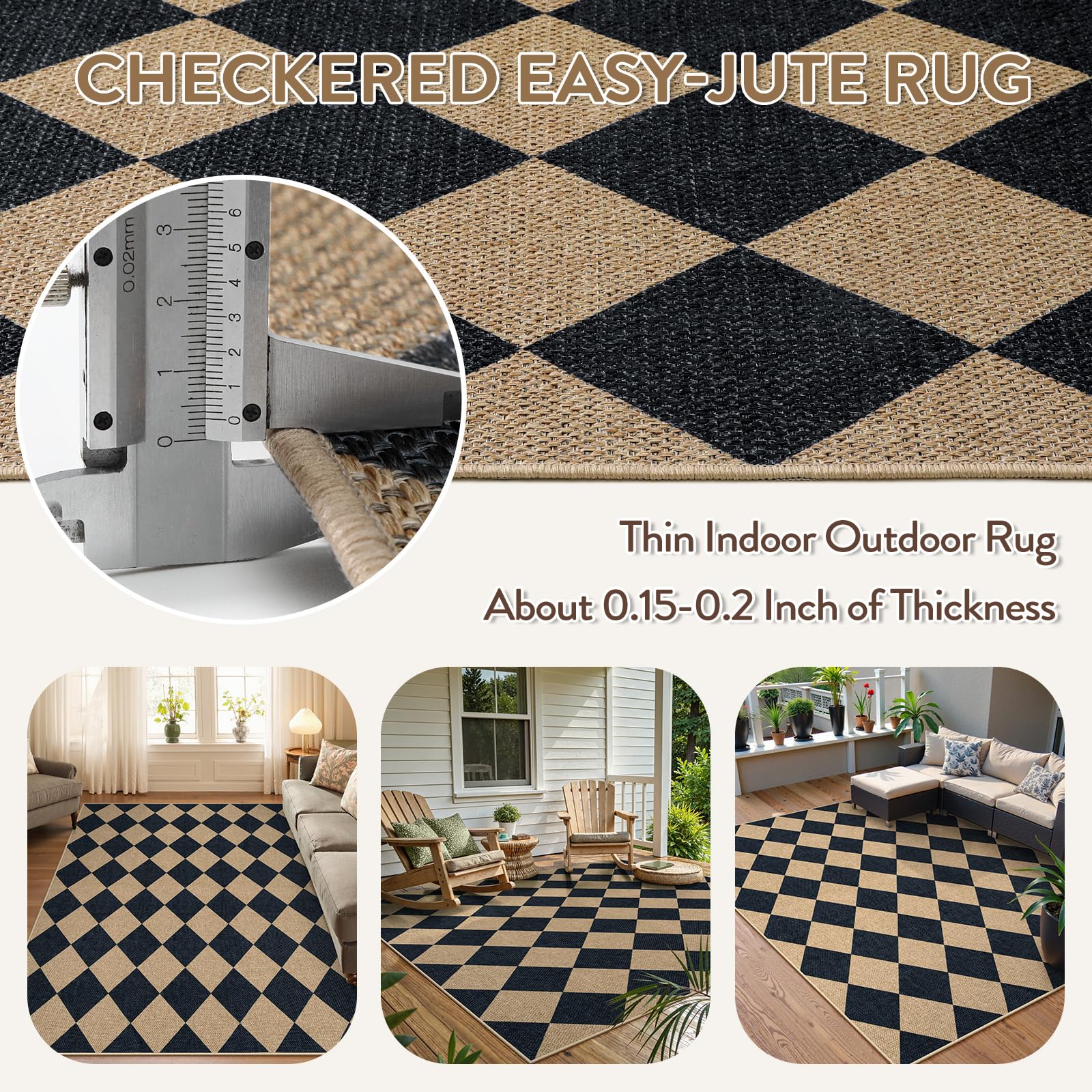 Lahome Checkered Easy Jute 5x7 rug suits outdoor porch and backyard spaces