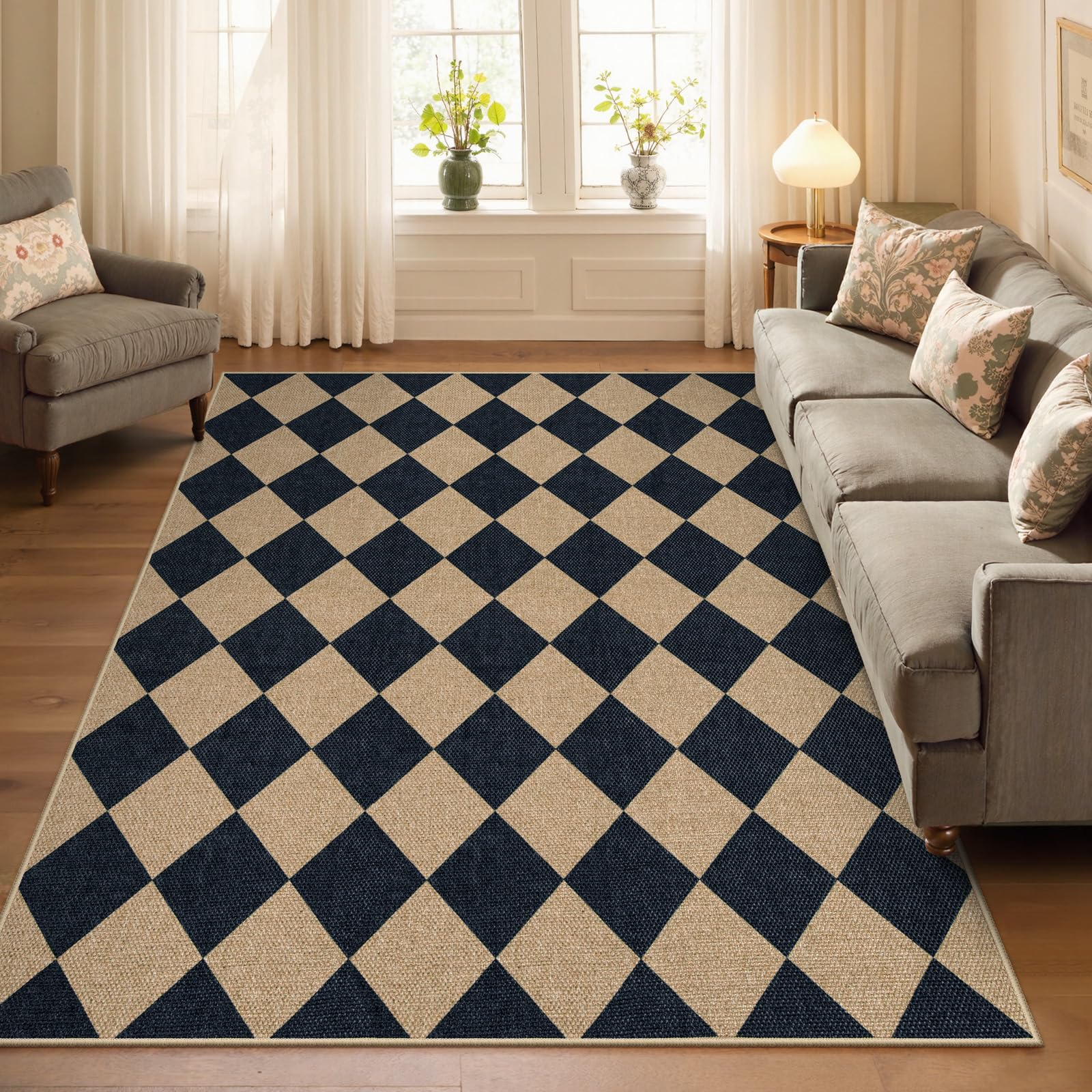 Lahome Checkered Easy Jute 5x7 rug is washer-friendly for easy care