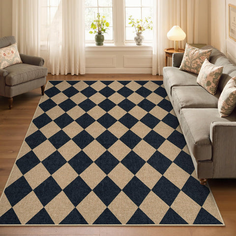 Lahome Checkered Easy Jute 5x7 rug is washer-friendly for easy care