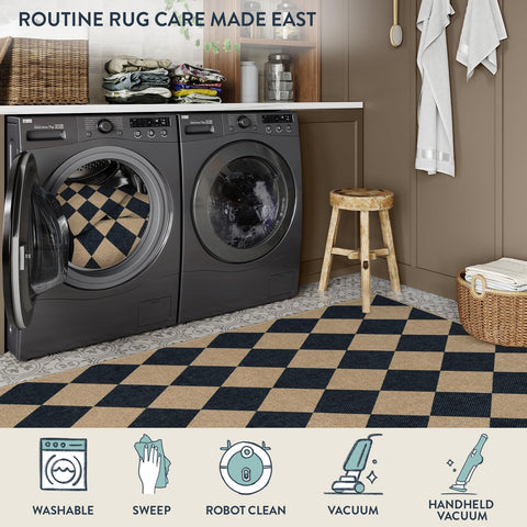 Lahome Colette charcoal-black print enhances decor while staying versatile for high-traffic areas.