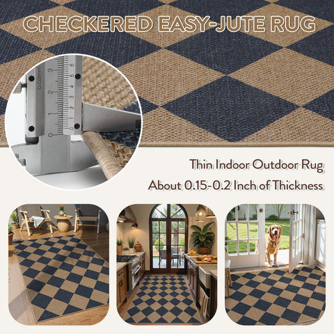 Close-up of Lahome Colette blue checkerboard rug showing textured pattern