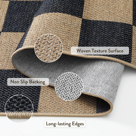 Lahome Colette checkered rug entryway setup with safe, low-profile edge.