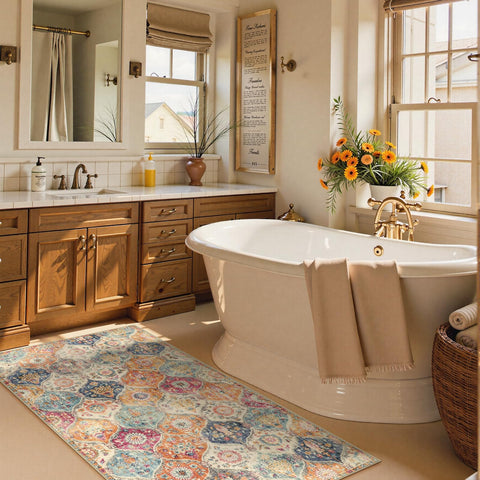 Lahome cream multi-tone rug complements entryways and bedrooms.