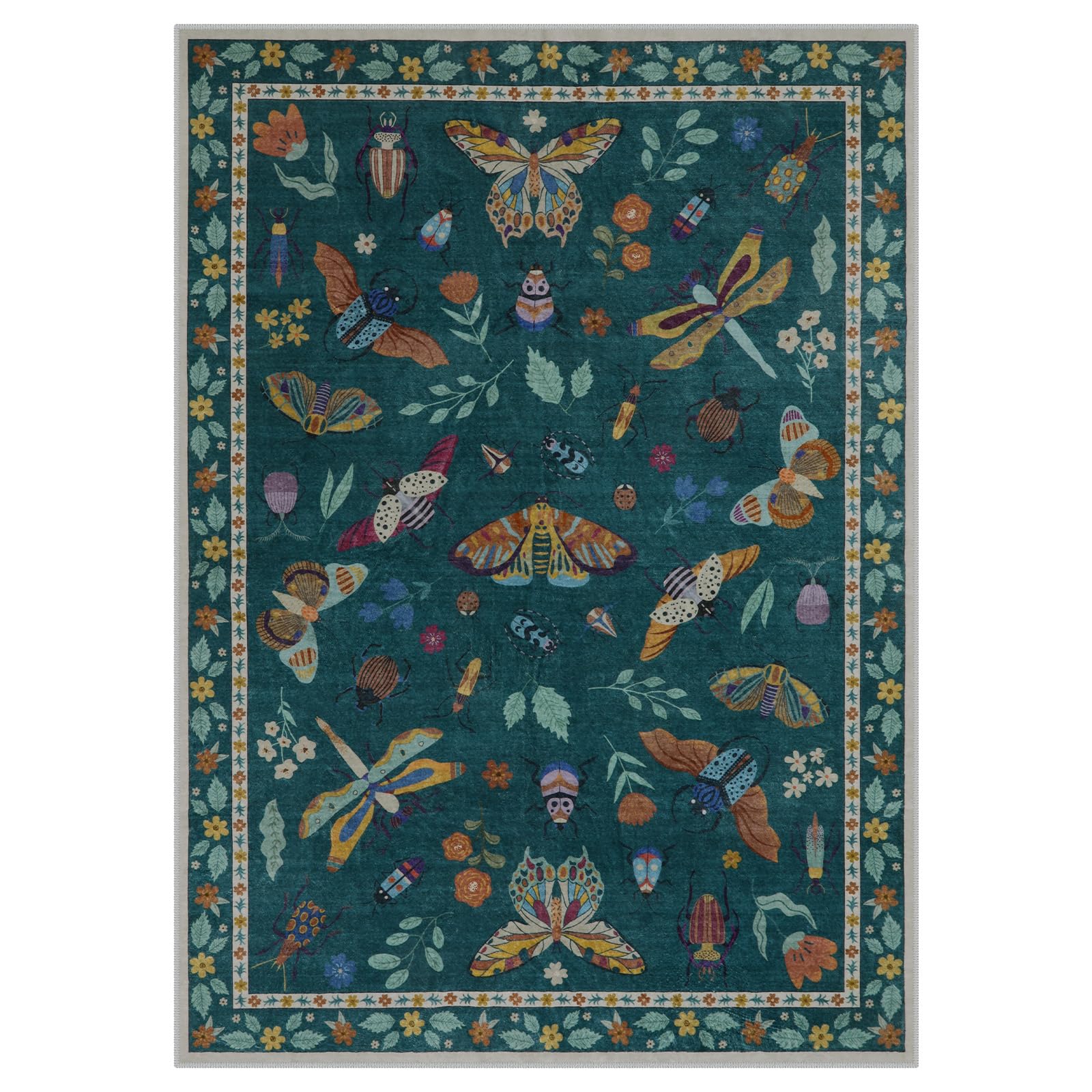 Lahome dark green rug adds a calm accent to bedrooms and dining areas.