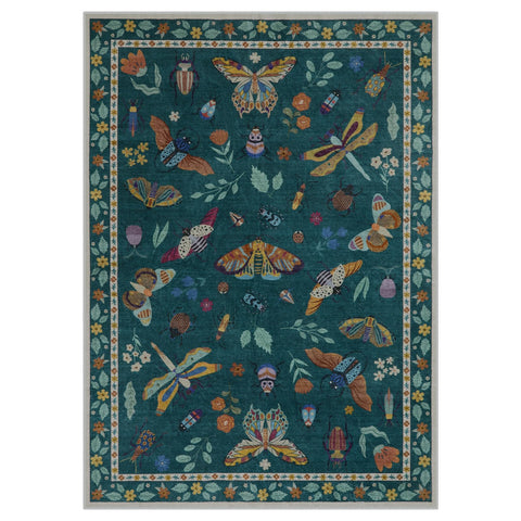 Lahome dark green rug adds a calm accent to bedrooms and dining areas.