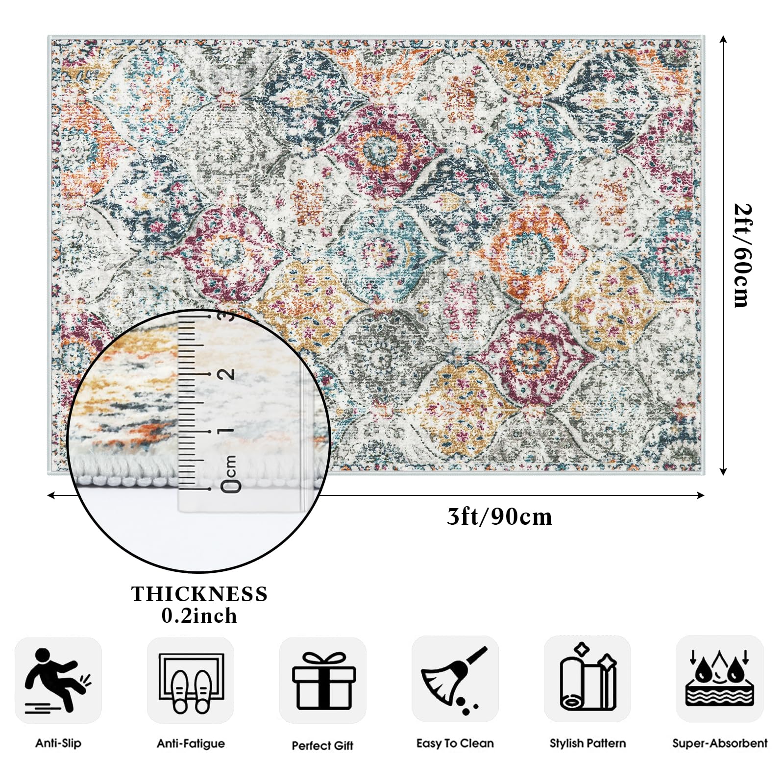 Lahome Elise Aqua/Multi entryway rug doorway traps dirt at threshold.