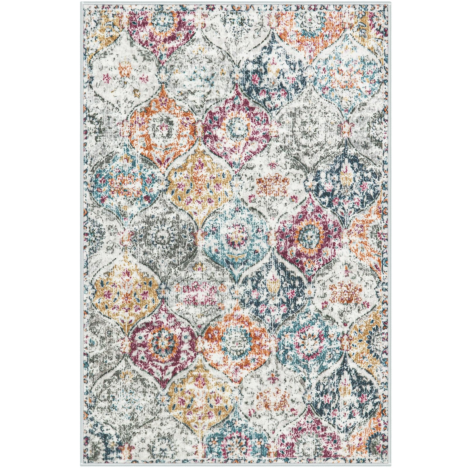 Lahome Elise Aqua/Multi Moroccan trellis pattern adds vintage charm.
