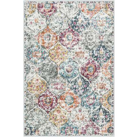Lahome Elise Aqua/Multi Moroccan trellis pattern adds vintage charm.