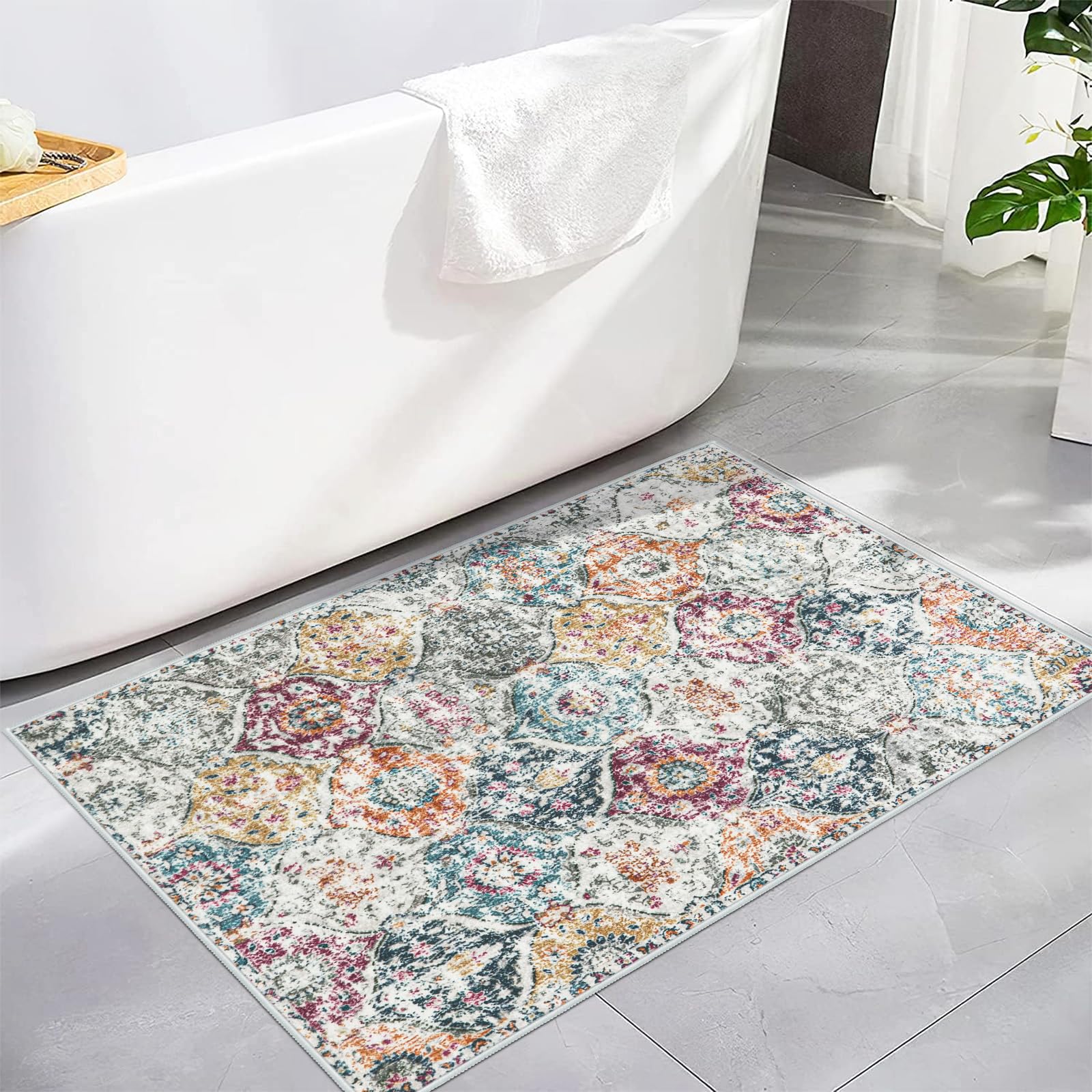 Lahome Elise Aqua/Multi ultra-thin profile fits under doors.