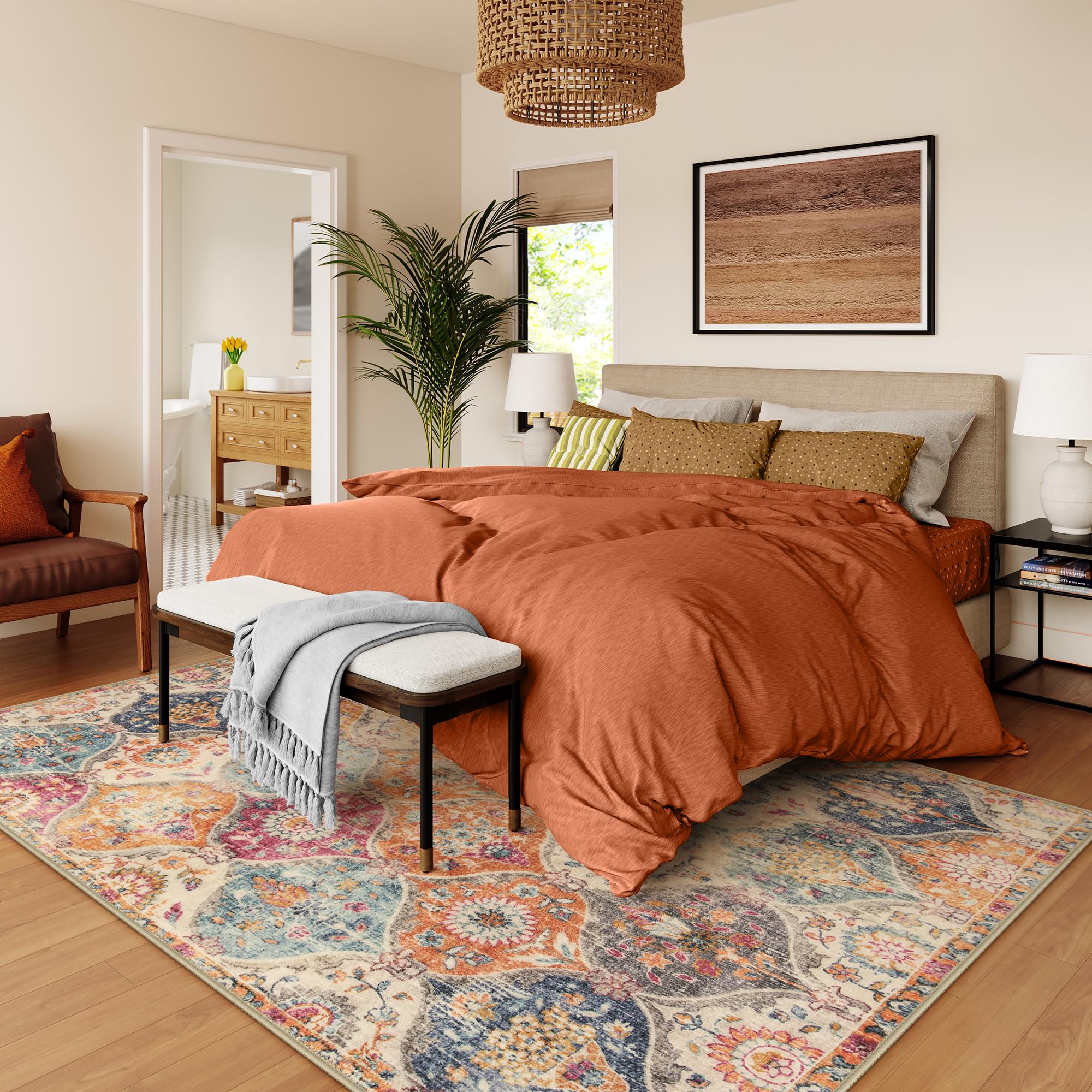 Lahome Elise cream-multi machine-washable rug for easy cleaning and upkeep.