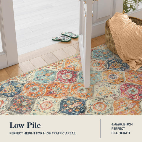 Lahome Elise cream/multi rug, ultra-thin entryway design suitable for doors.