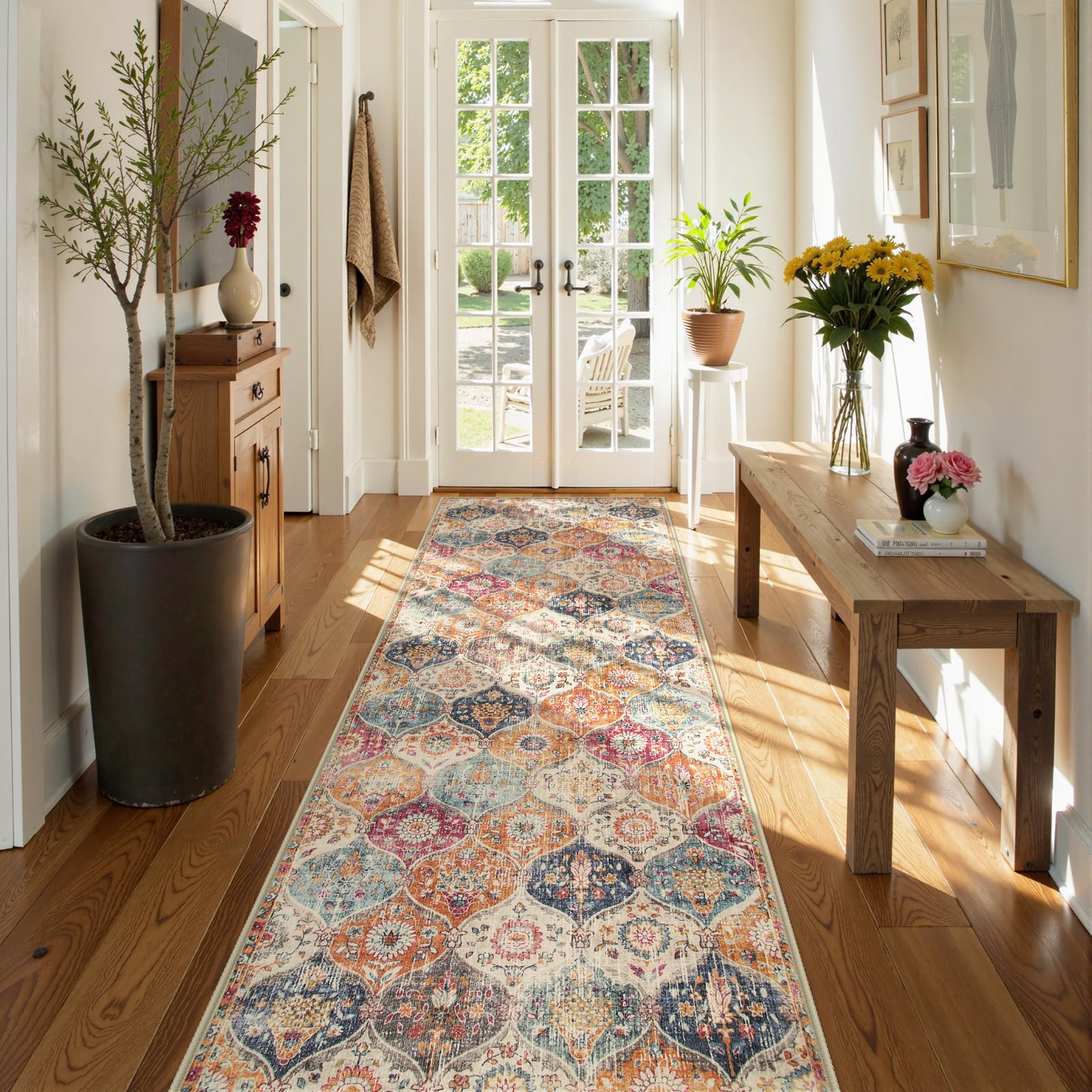 Lahome Elise cream multi tones brighten hallways and bathrooms.