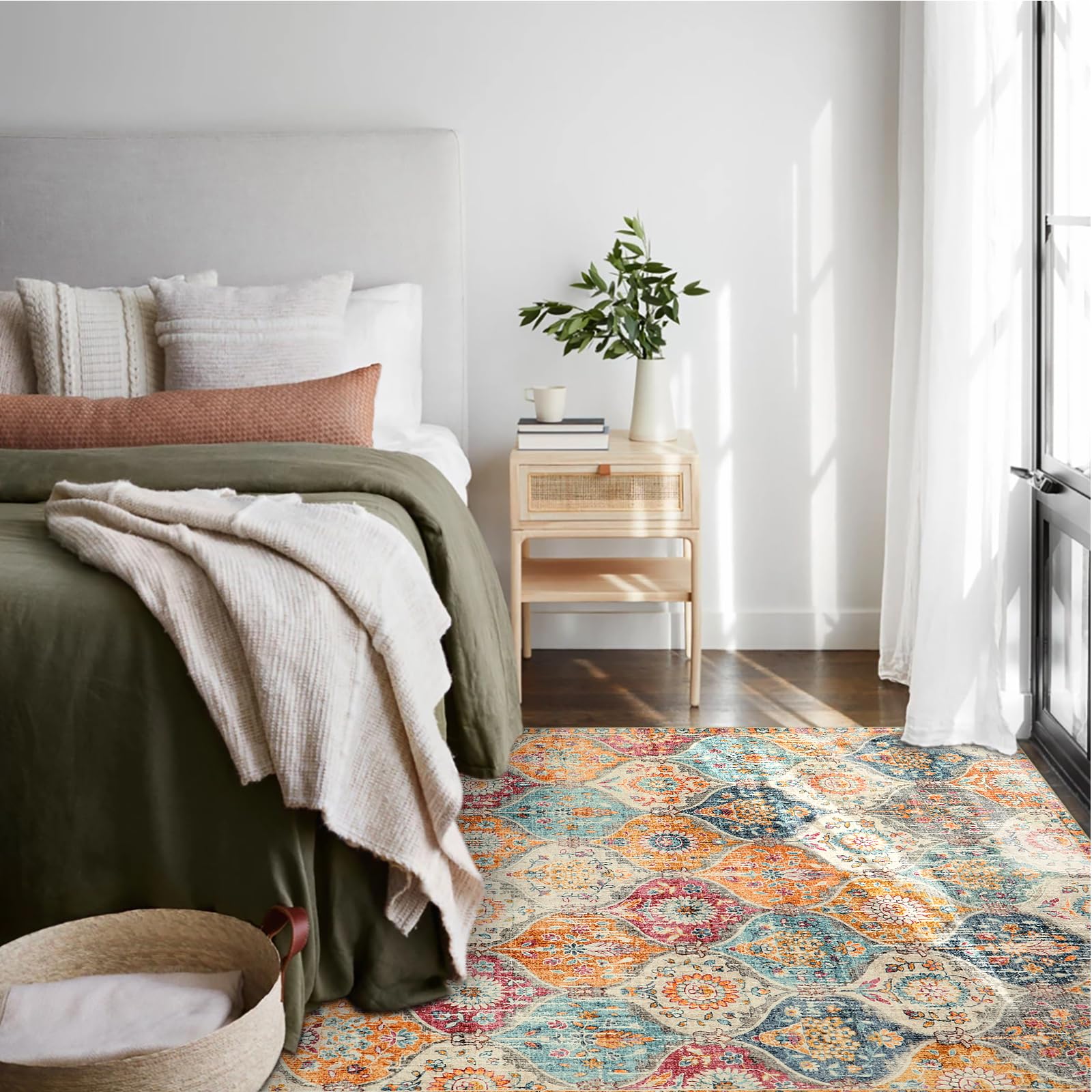 Lahome Elise rug in the dining area protects floors with thin, non-slip design.