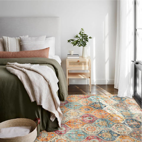 Lahome Elise rug in the dining area protects floors with thin, non-slip design.